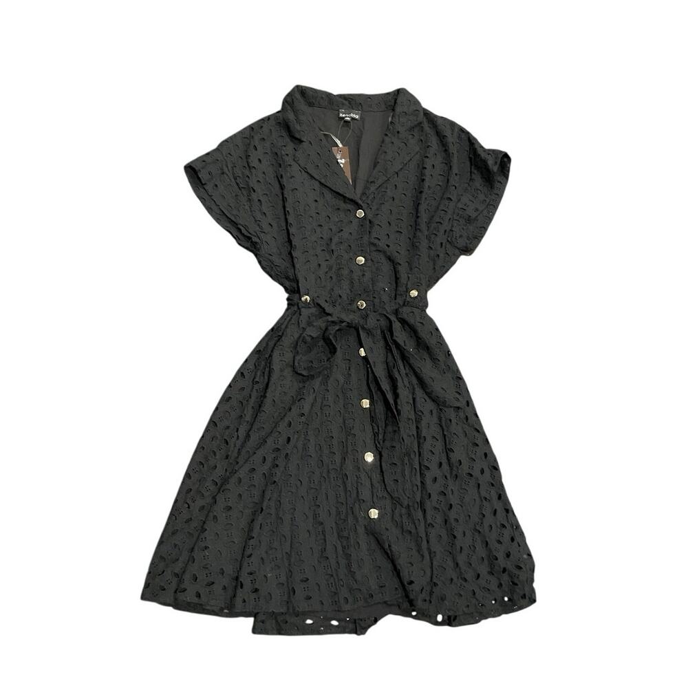 Zenobia Short Sleeve Button Up Fit and Flare Eyelet Shirtdress SZ XL NWT Brunch